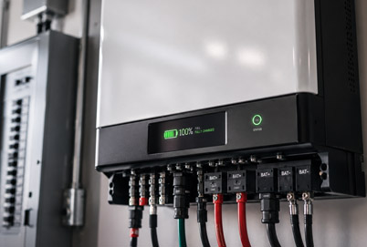 Closeup of battery storage.